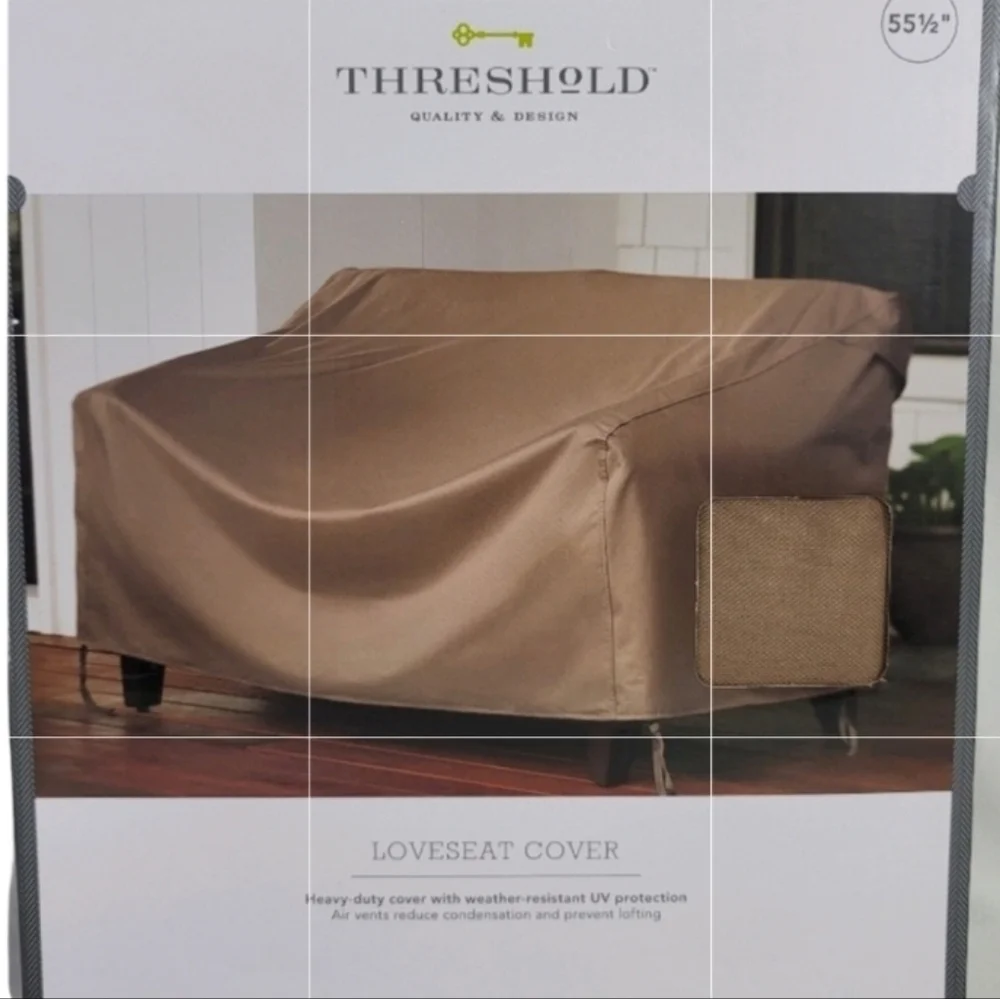 NEW! THRESHOLD Tan/Brown Outdoor Loveseat Furniture Cover 55.5.